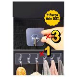 4 Parça Yapışkanlı Askı Seti – 3 Tekli + 1 Beşli Şeffaf Duvar Askısı Kanca Banyo Mutfak Düzenleyici