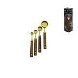 4 Pcs Gold Metal Ölçü Kaşik Seti Otantik Ağaç Kulp 15Ml - 5Ml - 2.5Ml - 1.25Ml (5047)