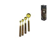 4 PCS GOLD METAL ÖLÇÜ KAŞIK SETİ OTANTİK AĞAÇ KULP 15ML - 5ML - 2.5ML - 1.25ML (5264)
