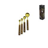 4 Pcs Gold Metal Ölçü Kaşık Seti Otantik Ağaç Kulp 15Ml - 5Ml - 2.5Ml - 1.25Ml