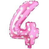 4 Rakamı Pembe Kalpli 100 cm Folyo Balon