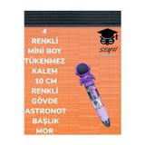 4 RENKLİ MİNİ BOY TÜKENMEZ KALEM 10 CM RENKLİ GÖVDE ASTRONOT BAŞLIK