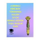 4 RENKLİ MİNİ BOY TÜKENMEZ KALEM 10 CM RENKLİ GÖVDE TAŞLI BAŞLIK ÇOK RENKLİ TÜKENMEZ KALEM
