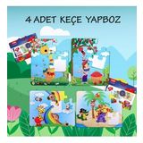 4 Set - 48 Parça Tox Gökkuşağı ve Elmacı Ayı 3+ Keçe Yapboz - 3 Yaş Puzzle T044 T042