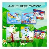 4 Set - 48 Parça Tox Tekne , Helikopter ve Zürafa 3+ Keçe Yapboz - 3 Yaş Puzzle T043 T005