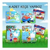 4 Set - 48 Parça Tox Uçak, Araba ve Elmacı Ayı 3+ Keçe Yapboz - 3 Yaş Puzzle T044 T004