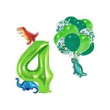 4 Yaş Dinazor Set Rakam Folyo, 3 Adet Mini Dinazor Ve 10 Lu Balon