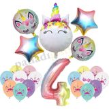 4 Yaş Gökkuşağı Konsepti Unicorn Temalı Doğum Günü Parti Kutlama Seti