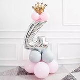 4 Yaş Gümüş Rakam Ve Kral Tacı Folyo Balon Doğum Günü