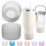 40 30 20 oz Stanley Kupası Aksesuarları için 2'li Paket Silikon Çizme, Stanley 20 oz 30 oz Tumbler Buz Akışı 16oz Şişe için Şeffaf Gri Kol Kapağı, Yeti Bardak Koruyucu Alt Tampon için Botlar, Kaymaz