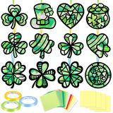40 ADET Aziz Patricks Günü El Sanatları - Kağıt Shamrock Suncatchers, Aziz Patrick'in DIY Kitleri, Pencere Vitray Etkisi Sanat Malzemeleri