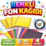 40 Adet Fon Kartonu A4 Boyutu (4 Paket) 24X34 Karışık Renkli Eğlenceli Etkinlik Kartonu