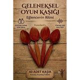 40 Adet Kutulu Ahşap Görünümlü Plastik Kaşık Oyun Kaşığı Düğün Kına Eğlence Kaşığı