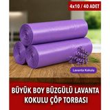 40 Adet Lavanta Kokulu Büzgülü Büyük Boy Çöp Torbası 65X70 - 65 x 70 cm