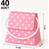 40 Adet Özel Tasarım Hediye Kutusu Hediye Çanta Boş Karton Çanta Hediyelik,pembe Puantiyeli - Pembe - Beyaz