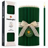 (40 Adet Yeşil) Balmumu Mum Dilek Mumu Doğal Petek Ince Uzun Parti Rituel Doğum Günü Mumu Beeswax Candle