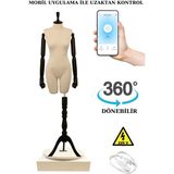 40 Beden 360 Derece Dönebilen Telefondan Kumandalı Ahşap Kollu Vitrin Mankeni Terzi Mankeni
