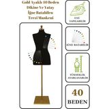40 Beden Iğne Batabilen Terzi Mankeni Prova Mankeni Sünger Manken Gold Ayaklı Siyah Kumaş Po-01