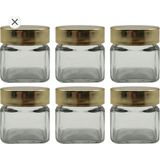40 cc Kare Plastik Kapak Derin Cam Kavanoz – 6’lı Set | Gold Plastik Kapaklı Mini Kavanozlar – Baharat, Bal, Reçel Sunumluk - 40 ml