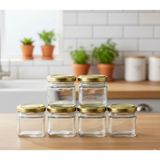 40 cc Mini Kare Cam Kavanoz 6'lu – Altın Kapaklı Şık Sunum ve Saklama Kabı - Metal Gold - 40 ml