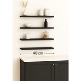 40 cm 4lü Mat Siyah Mdf Uçan Duvar Rafı Gizli Bağlantı Kitaplık