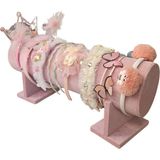 40 cm Pembe Süet Saç Takı Düzenleyici, Taç, Toka ve Bandı Standı - Ahşap - Bej - Seçenek 1