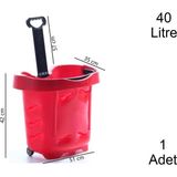 40 Litre 2 Tekerlekli Plastik Alışveriş El Sepeti Kırmızı 1 Adet