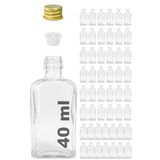 40 ml Kolonya Tıpalı ve Metal Kapaklı Hediyelik Yassı Kolonya Şişesi 40 Cc Nişan, Düğün Cam Şişe 50 Adet (40 ml Yassı, Altın Kapak (Gold))