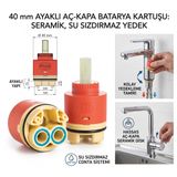 40 mm Ayaklı Aç-Kapa Batarya Kartuşu - Seramik Musluk ve Banyo Mutfak Bataryası Kartuşu - Su Sızdırmaz Yedek Aç Kapa Kartuş