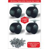40 mm Oynar Siyah Vidalı Mobilya Tekerleği 40 mm | Dolap, Sehpa, Masa Ayağı Tekeri 4’lü Set