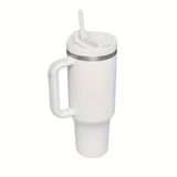 40 oz (1,2 L) Yalıtımlı Paslanmaz Çelik Termos Bardak, Saplı ve Pipetli, BPA İçermez, Saf Beyaz