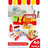 40 Parça Yazar Kasa Alışveriş Seti - Aksesuarlı Market Seti Eğitici Öğretici Oyuncak - Renkli