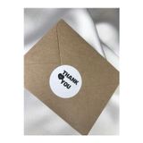 400 Adet - 3 Cm Thank You Etiket Siyah Beyaz Model Kalpli Yuvarlak Mat Sticker