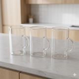 400 ml, 3 Adet Modern Tasarım Borosilikat Cam Kupa,Isıya Dayanıklı Borosilikat Şeffaf Cam Kupa Set
