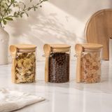 400 ML Kaşıklı Cam Kavanoz 3’lü Set, Bambu Kapaklı Şeffaf Cam Saklama Kabı, Çay Kahve Baharat Şeker Kuruyemiş Kavanozu, Mutfak Düzenleyici Kaşıklı Cam Kavanoz Seti