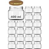 400 ml Kavanoz Metal Gold Konserve Kapaklı 400 cc Şeffaf Magnolya Cam Kavanoz 20 Adet - Altın