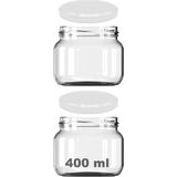 400 ml Kavanoz Metal Konserve Kapaklı 400 cc Şeffaf Magnolya Cam Kavanoz 2 Adet - Beyaz