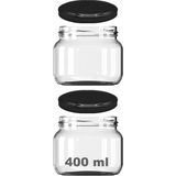 400 ml Kavanoz Metal Konserve Kapaklı 400 cc Şeffaf Magnolya Cam Kavanoz 2 Adet - Siyah
