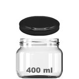 400 ml Kavanoz Siyah Konserve Kapaklı 400 Cc Şeffaf Magnolya, Reçel, Marmelat için Cam Kavanoz 2 Adet