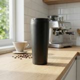400 ml Siyah Termos Kupa - Çift Katmanlı Paslanmaz Çelik Seyahat Bardağı (Travel Mug) - 4-6 Saat Sıcak/soğuk Tutan Kilitli Kapaklı Kahve Termosu (Bpa Free)