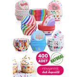 400LÜ Büyük Boy Muffin Kek Kalıbı Mini Naturel Kağıt Cupcake Browni Kek Kapsülü Rengarenk Yapışmaz - Renkli