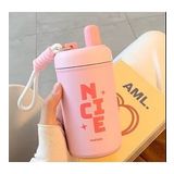 400ml Taşınablir Kore Tarzı High End Seviyesi Özel Paslanmaz Çelik Termos (Pembe)