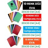 40'lı Eva Seti A4 20 x 30 cm Düz Eva Yapışkanlı Eva Simli Eva Yapışkanlı Simli Eva Kağıdı - 70 gr