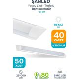 40W 120 cm Yatay LED Bant Armatür-Trafolu Beyaz Işık 1,2,4,8,10,20,40,50,100 Adet - 50 Adet - 6500K - Beyaz