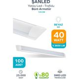 40W 120 cm Yatay LED Bant Armatür-Trafolu Beyaz Işık 1,2,4,8,10,20,40,50,100 Adet - 6500K - Beyaz