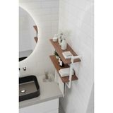 40x20 cm Banyo Rafı Duvara Monte Havluluk 2 Katlı Dekoratif Düzenleyici Organizer Beyaz Metal - Ceviz