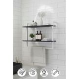 40x20 cm Banyo Rafı Duvara Monte Havluluk 2 Katlı Dekoratif Düzenleyici Organizer Beyaz Metal - Siyah