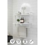 40x20 cm Banyo Rafı Duvara Monte Havluluk 2 Katlı Dekoratif Düzenleyici Organizer Beyaz Metal