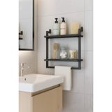 40x20 cm Banyo Rafı Duvara Monte Havluluk 2 Katlı Dekoratif Düzenleyici Organizer Siyah Metal - Antrasit