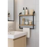 40x20 cm Banyo Rafı Duvara Monte Havluluk 2 Katlı Dekoratif Düzenleyici Organizer Siyah Metal - Çam